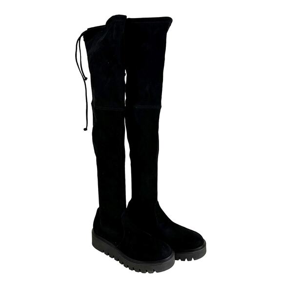 Stuart Weitzman NWOB Chalet Lug City Suede Over The Knee Boot Black Size 7.5B - Picture 1 of 7